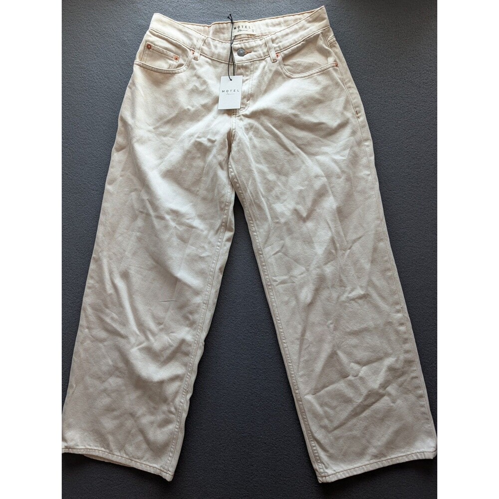 Motel Denim Womens Jeans Size 28x32 Cream Beige High Rise Wide Leg NWT